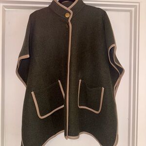 Rachel Zoe Olive Green Cape with Tan Trim